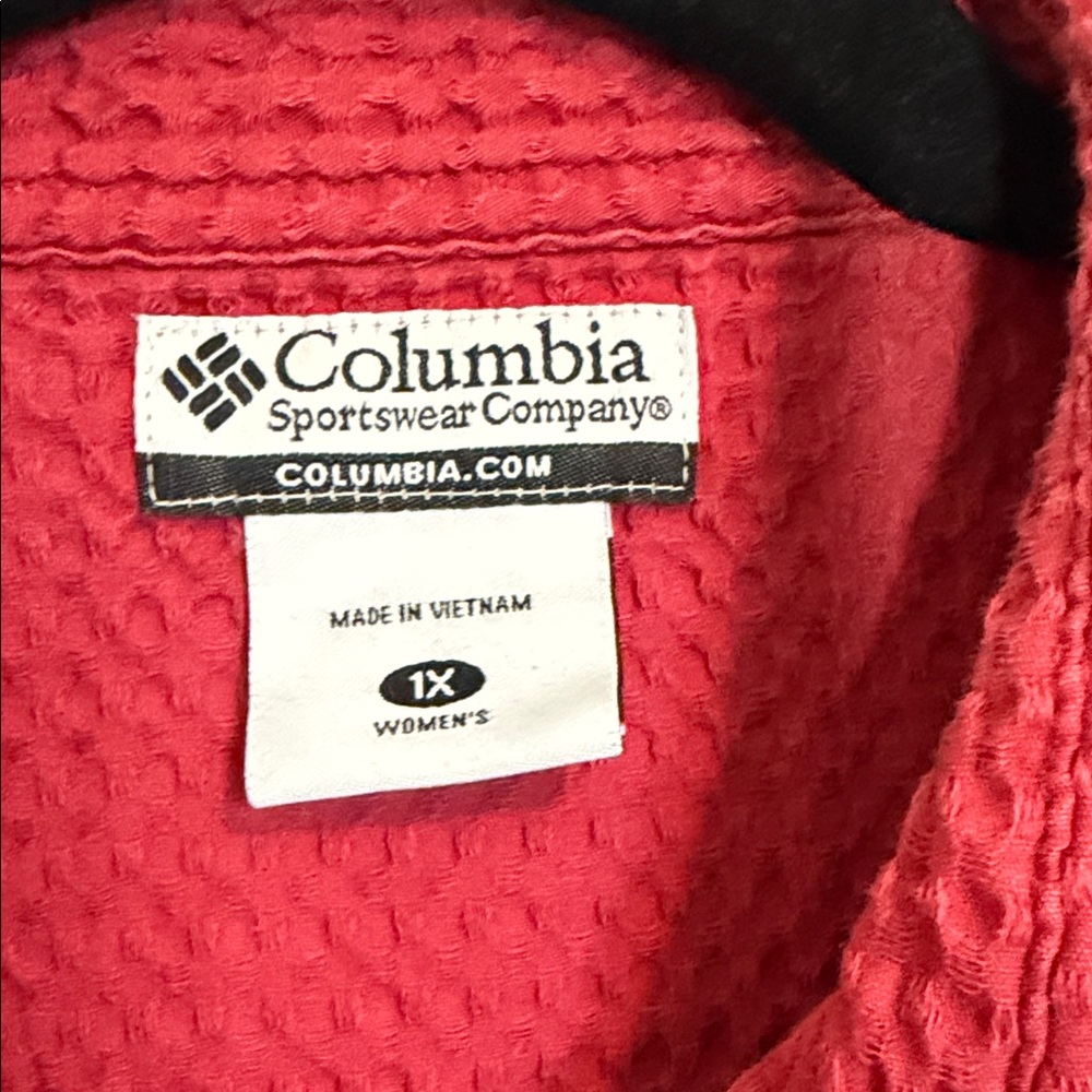 Columbia Y2K Utility Jacket, Vintage Red Waffle Textured, 100% cotton, size 1X - Picture 2 of 7